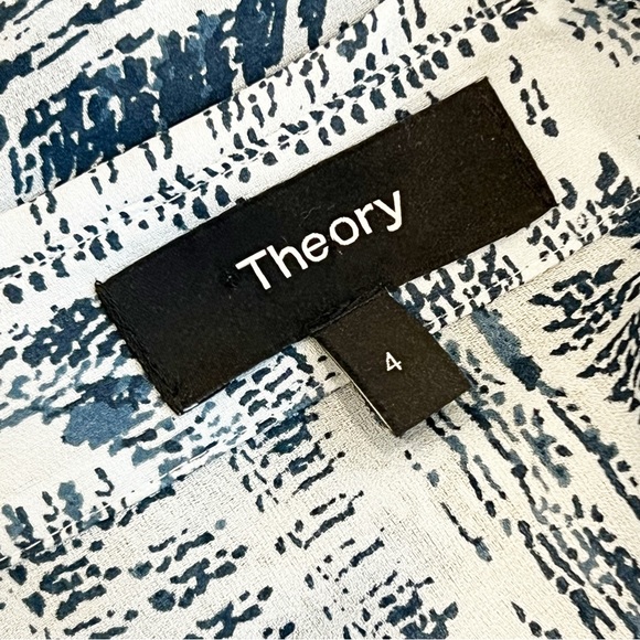 Theory 100% Silk Point-Collar Shirtdress Block Printed 3/4 Sleeves Mini Dress 4 - Picture 9 of 10
